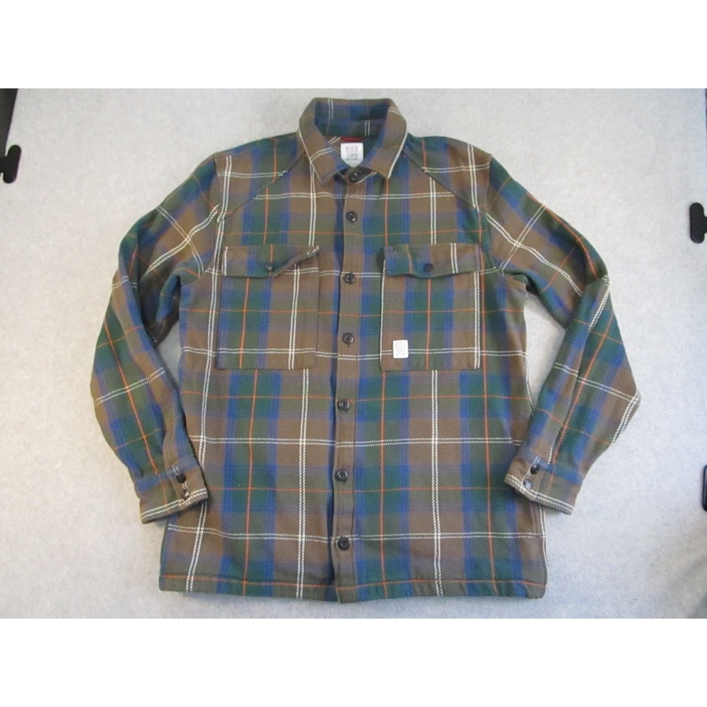 Topo Designs Flannel Shirt Mens Extra Large Green Plaid Heavy Twill Work Shacket